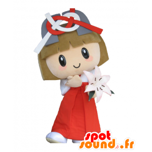 Mascot Tagayuichan, menina bonita vestida de vermelho e branco - MASFR27949 - Yuru-Chara Mascotes japoneses