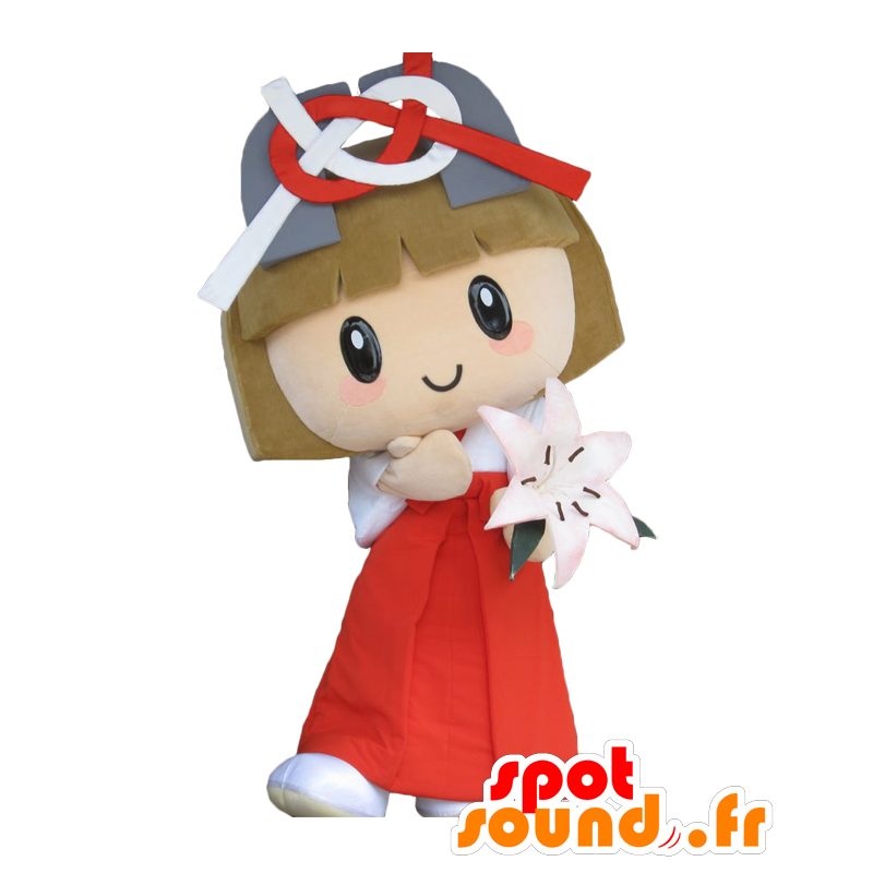 タガユイちゃんのマスコット、赤と白の服を着たかわいい女の子-MASFR27949-日本のゆるキャラのマスコット