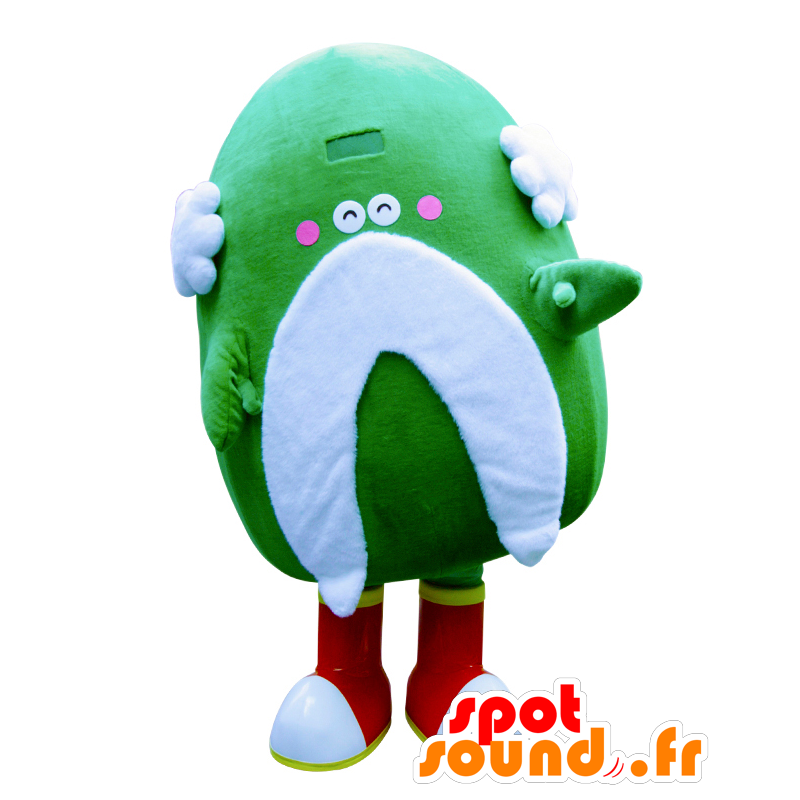 Awaji-i grön och mustasch maskot, snögubbe, gigantisk rem -