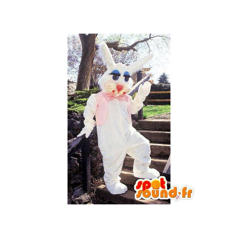 Valkoinen pupu puku, yksinkertainen, karvainen - MASFR007137 - maskotti kanit