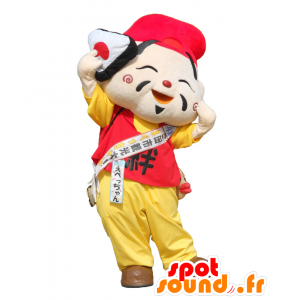 EbeTsu chan maskot, japansk i rød og gul tøj - Spotsound maskot