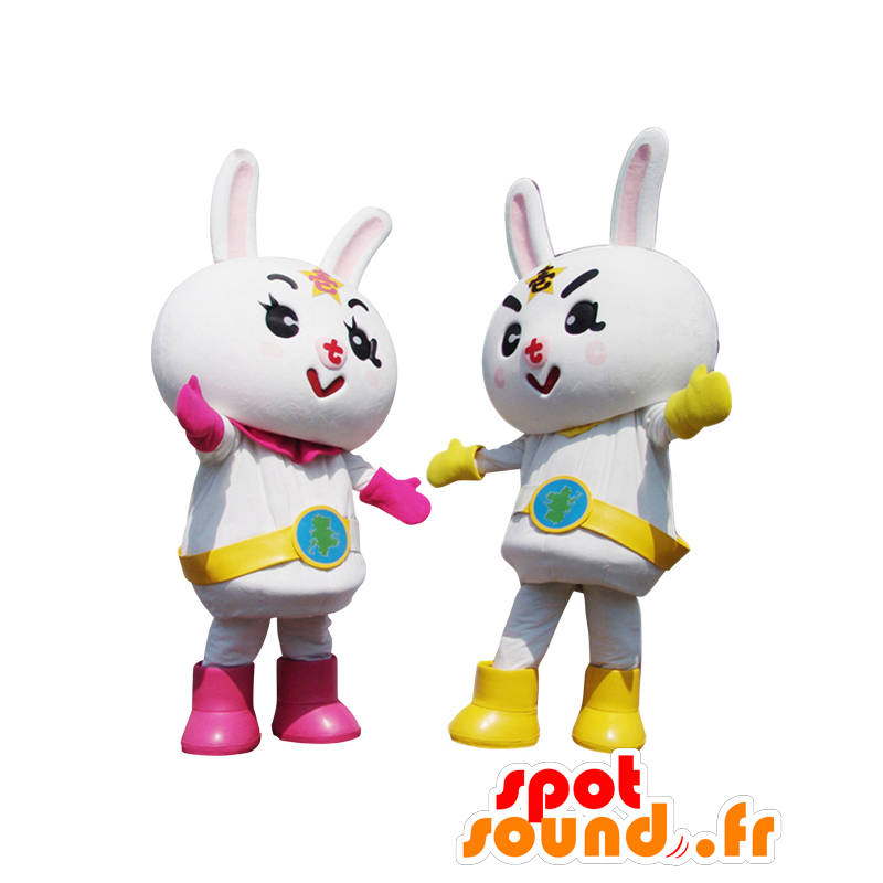 Mascottes en Raitokun Bitochan, 2 reusachtige konijnen futuristische - MASFR27957 - Yuru-Chara Japanse Mascottes