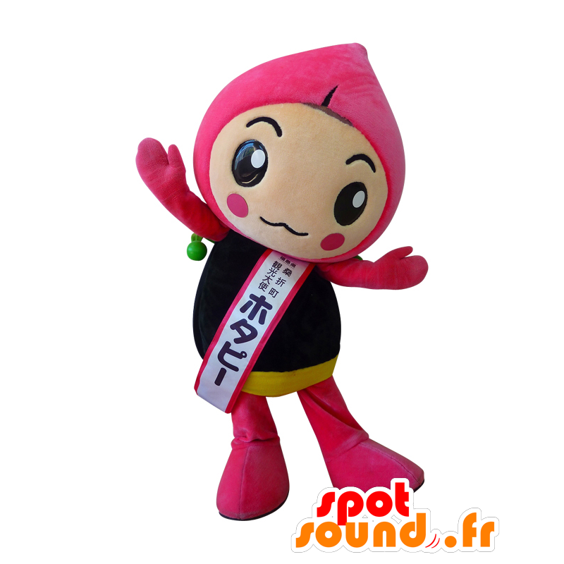 Mascot Hotapi, vaaleanpunainen ja musta kukka, söpö ja värikäs - MASFR27958 - Mascottes Yuru-Chara Japonaises