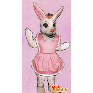 Mascot pink and white rabbit in dress - MASFR007138 - Rabbit mascot