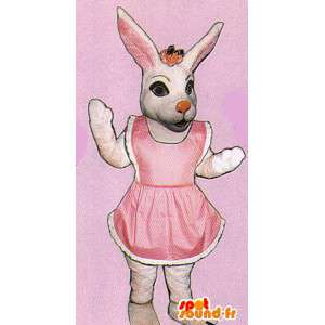 Mascot rosa und weißen Kaninchen gekleidet - MASFR007138 - Hase Maskottchen
