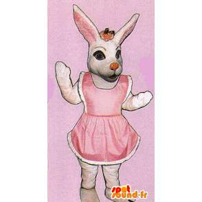 Mascot rosa y el conejo blanco, vestido - MASFR007138 - Mascota de conejo