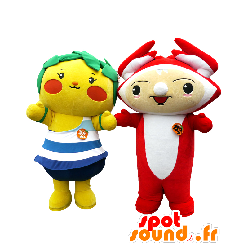 Maskoter Ganetta og Tsukimin, 2 atypiske fargerike karakterer - MASFR27962 - Yuru-Chara japanske Mascots