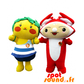 Maskoter Ganetta og Tsukimin, 2 atypiske fargerike karakterer - MASFR27962 - Yuru-Chara japanske Mascots