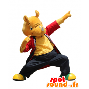 Μασκότ Sakasai kun, πορτοκαλί ρινόκερο με πολύχρωμα ρούχα - Ιαπωνικές μασκότ Yuru-Chara - MASFR27977 - SpotSound.fr