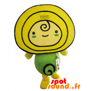 Kururu maskot, gul och grön rullekaka - Spotsound maskot