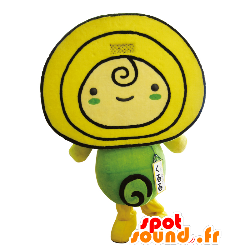 Kururu maskot, gul og grøn rullekage - Spotsound maskot kostume