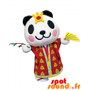 Kaguyapanda mascotte, Panda, che indossa una tunica rossa e gialla - MASFR27987 - Yuru-Chara mascotte giapponese