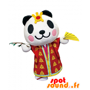 Mascotte de Kaguyapanda, panda portant une tunique rouge et jaune - MASFR27987 - Mascottes Yuru-Chara Japonaises