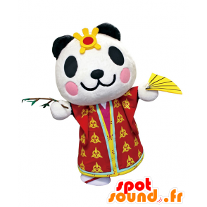 Kaguyapanda maskot, panda iført en rød og gul tunika -