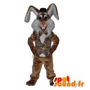 Hnědá a bílá zajíček maskot, všechny chlupatý - MASFR007141 - maskot králíci