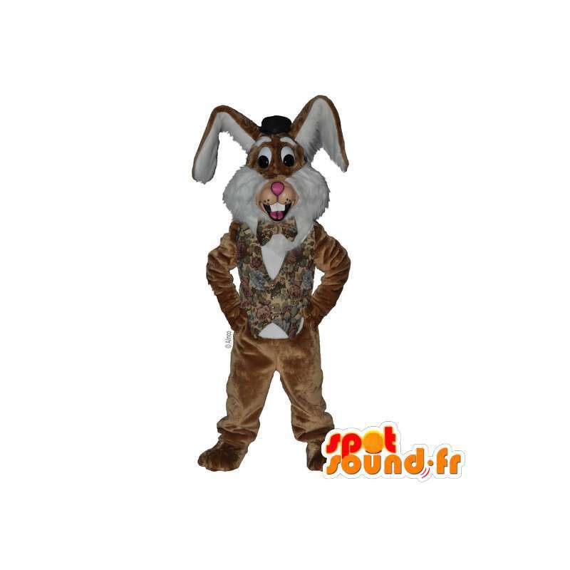 Brązowy i biały króliczek maskotka, wszystko owłosione - MASFR007141 - króliki Mascot
