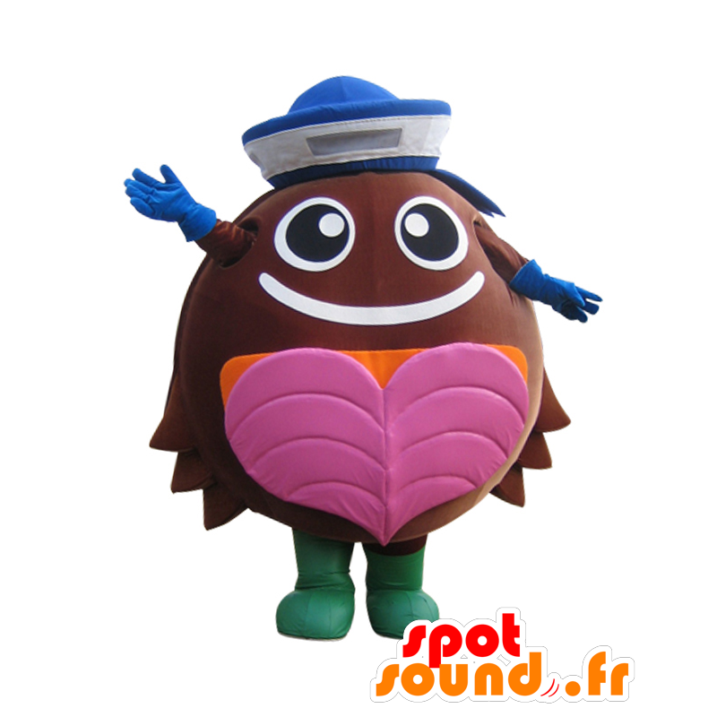 Mascot Kabuchan, καφέ καβούρι με ένα καπέλο και μια καρδιά - MASFR27992 - Yuru-Χαρά ιαπωνική Μασκότ