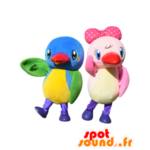Maskoter Mu-chan og Satchan, 2 fargerike fugler - MASFR27996 - Yuru-Chara japanske Mascots