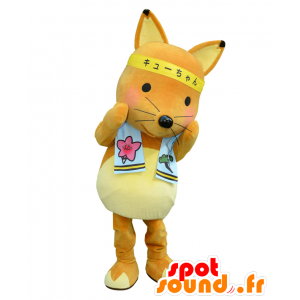 Kyu-Chan-Maskottchen, orange und gelbe Fuchs mit einem Stirnband - MASFR27998 - Yuru-Chara japanischen Maskottchen