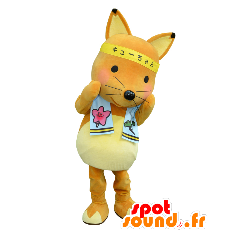 Kyu-Chan-Maskottchen, orange und gelbe Fuchs mit einem Stirnband - MASFR27998 - Yuru-Chara japanischen Maskottchen