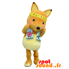 Kyu-chan maskot, orange og gul ræv med pandebånd - Spotsound