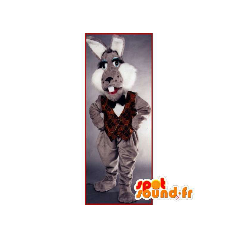 Hvid og grå kanin kostume, kæmpe - Spotsound maskot kostume