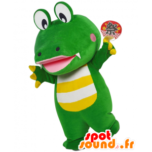 Machikanekun maskot, grön krokodil med ränder - Spotsound maskot