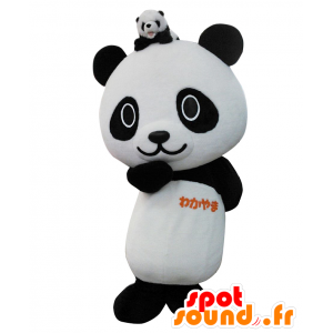 Mascotte de Wakapan, panda noir et blanc avec son bébé - MASFR28003 - Mascottes Yuru-Chara Japonaises