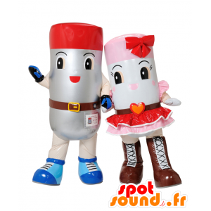 Mascotte batterie giganti, grigio, rosso, rosa e bianco - MASFR28005 - Yuru-Chara mascotte giapponese