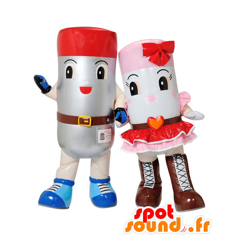 Mascotte batterie giganti, grigio, rosso, rosa e bianco - MASFR28005 - Yuru-Chara mascotte giapponese