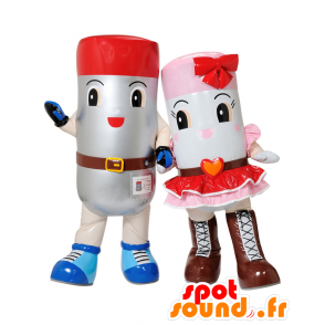 Giant mascots batteries, gray, red, pink and white - MASFR28005 - Yuru-Chara Japanese mascots