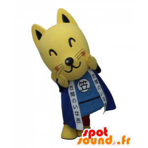 Kasama Maskottchen, gelb Fuchs in Blau gekleidet - MASFR28006 - Yuru-Chara japanischen Maskottchen