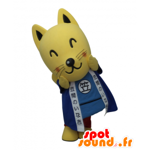 Mascot Kasama, keltainen kettu pukeutunut sinisellä - MASFR28006 - Mascottes Yuru-Chara Japonaises