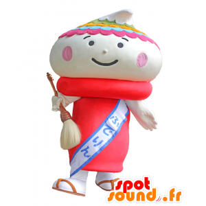 Mascota Fuderin, chico blanco grasa y jovial y colorida rosada - MASFR28007 - Yuru-Chara mascotas japonesas