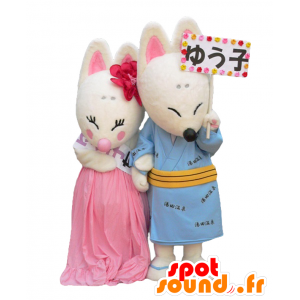 Mascots and Yuko Yuta, 2 foxes and white roses - MASFR28010 - Yuru-Chara Japanese mascots