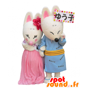 Mascots and Yuko Yuta, 2 foxes and white roses - MASFR28010 - Yuru-Chara Japanese mascots