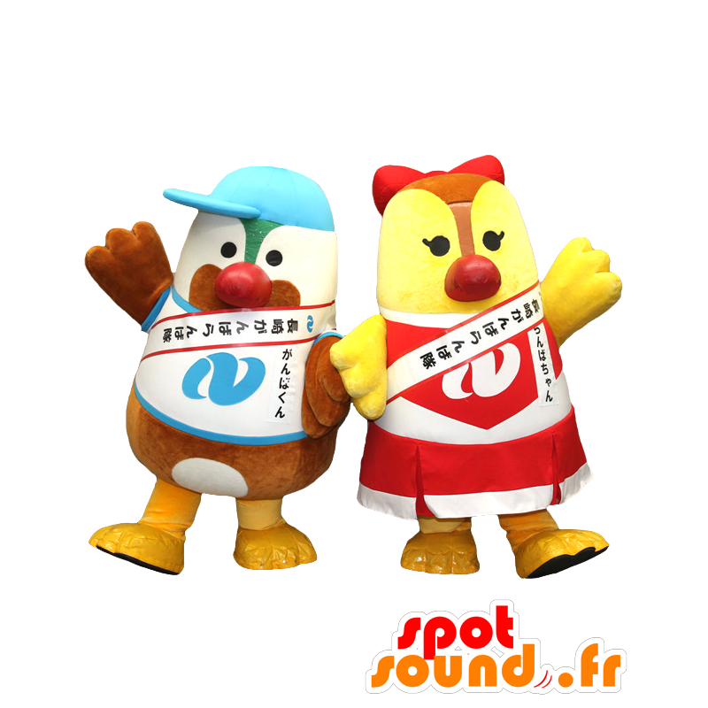 Mascot Gambakun and Rabachan, two colorful birds - MASFR28012 - Yuru-Chara Japanese mascots