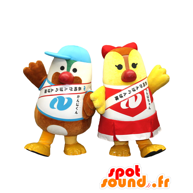 Mascot Gambakun og Rabachan, 2 fargerike fugler - MASFR28012 - Yuru-Chara japanske Mascots