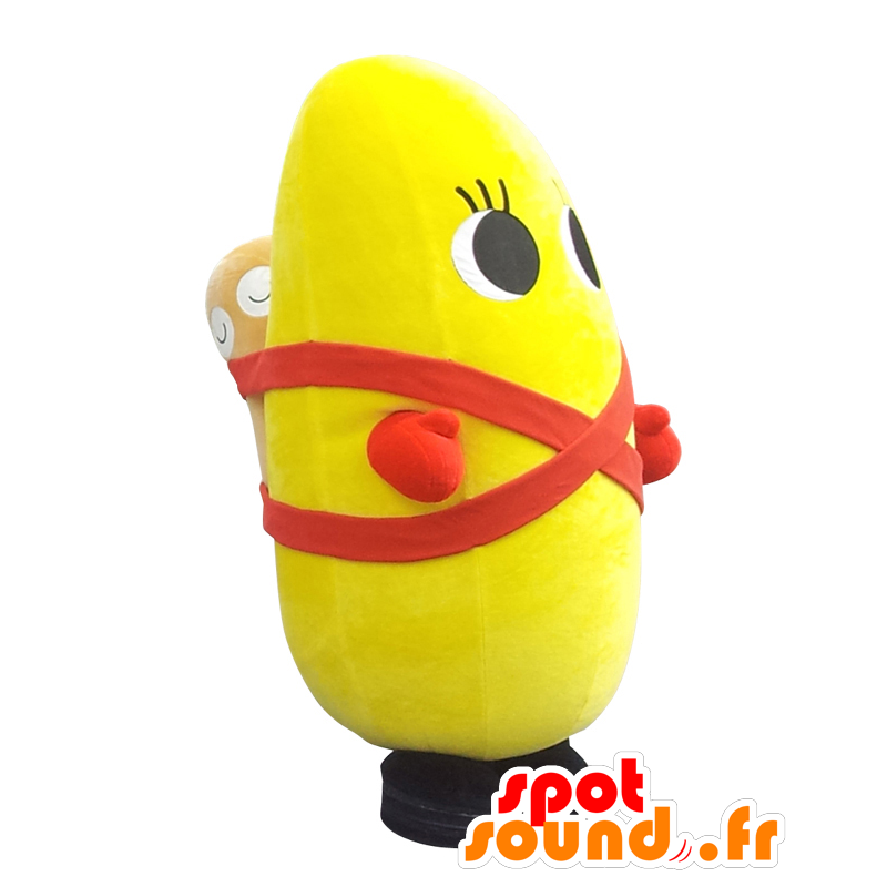 Mascotte de Kazumo chan, bonhomme jaune, oval, géant et drôle - MASFR28014 - Mascottes Yuru-Chara Japonaises