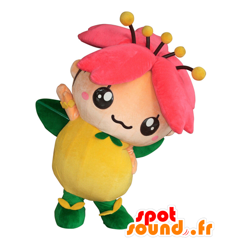 Hanami-chan mascota, bonita flor amarilla, rosa y verde - MASFR28019 - Yuru-Chara mascotas japonesas