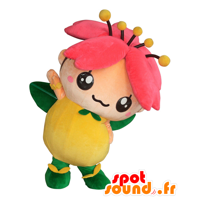 Mascot Hanami-chan, mooie gele bloem, roze en groen - MASFR28019 - Yuru-Chara Japanse Mascottes