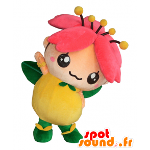 Mascot Hanami-chan, mooie gele bloem, roze en groen - MASFR28019 - Yuru-Chara Japanse Mascottes