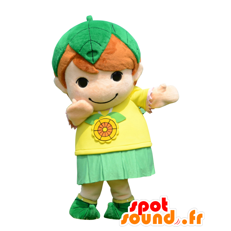 ゆるキャラマスコット日本人 の 黄色と緑の服を着マスコットMidorichan小さな子供 色変更 変化なし 切る L（180-190センチ）  製造前のスケッチ (2D) 番号 服とは？ （写真にある場合） 番号 付属品 番号