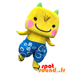Mascot Echigon, amarelo imp com chifres verdes - MASFR28027 - Yuru-Chara Mascotes japoneses