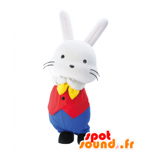 Maskot Momorin, bílý králík s pěkně barevné oblečení - MASFR28028 - Yuru-Chara japonské Maskoti