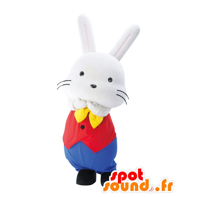 Maskot Momorin, bílý králík s pěkně barevné oblečení - MASFR28028 - Yuru-Chara japonské Maskoti