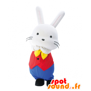 Momorin mascot, white rabbit with a nice colorful dress - MASFR28028 - Yuru-Chara Japanese mascots