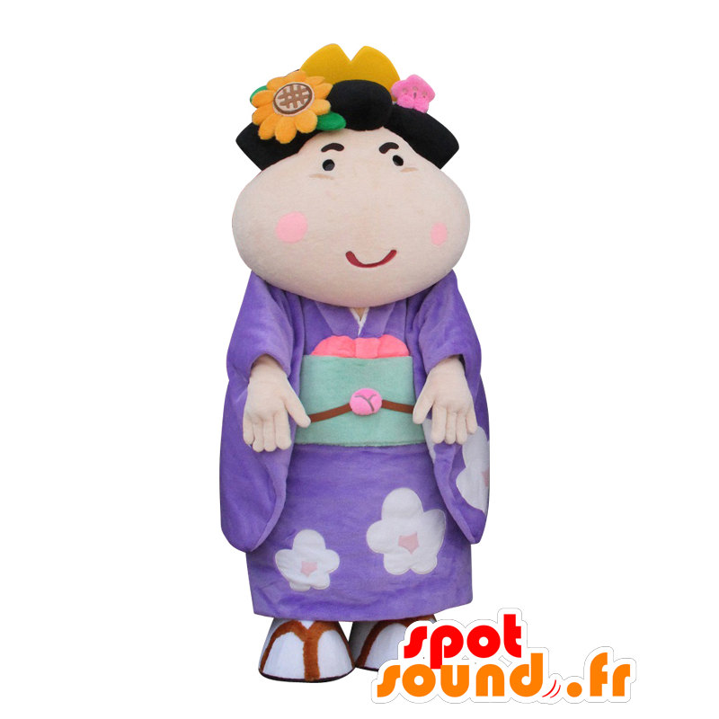 紫のチュニックに身を包んだ日本人女性、光梅のマスコット-MASFR28035-日本のゆるキャラのマスコット