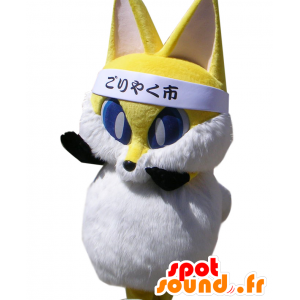 Konkichi mascotte, giallo e bianco volpe, tutto peloso - MASFR28042 - Yuru-Chara mascotte giapponese