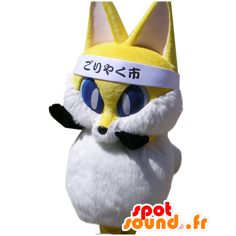 Konkichi Maskottchen, gelben und weißen Fuchs, alle haarigen - MASFR28042 - Yuru-Chara japanischen Maskottchen